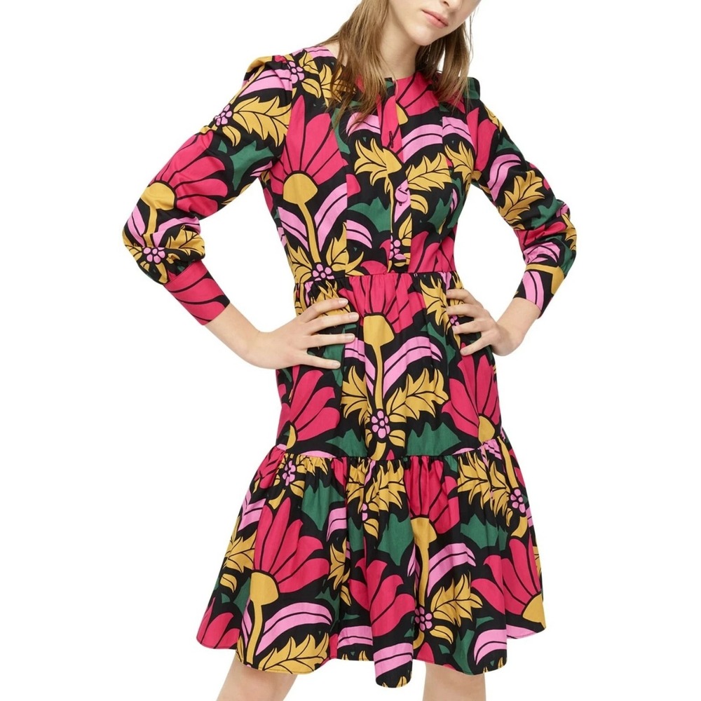 J Crew Ratti Grandi Fiori Tiered Popover Dress Pink Floral Cotton 6